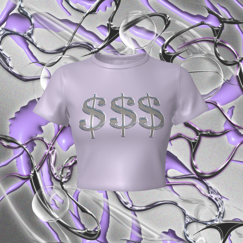 Dollar Sign Metallic print Fitted Crop Tee