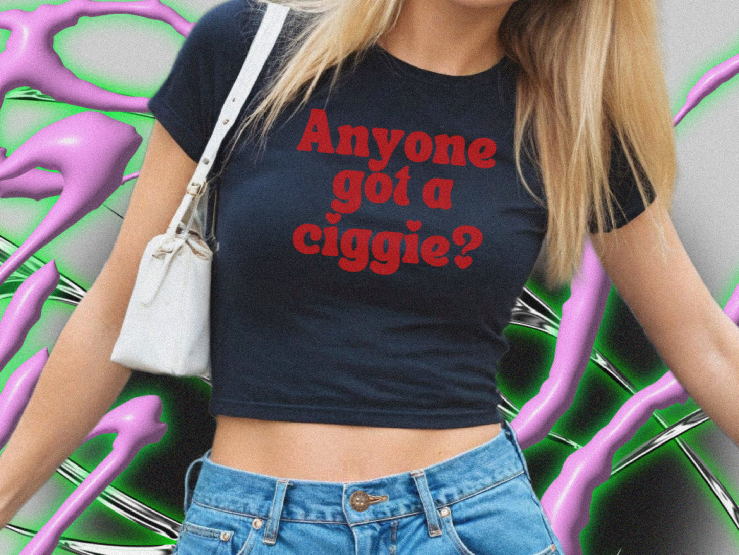 Anyone Got A Ciggie? Fitted Baby Crop Tee