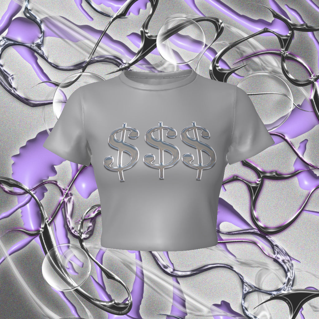 Dollar Sign Metallic print Fitted Crop Tee