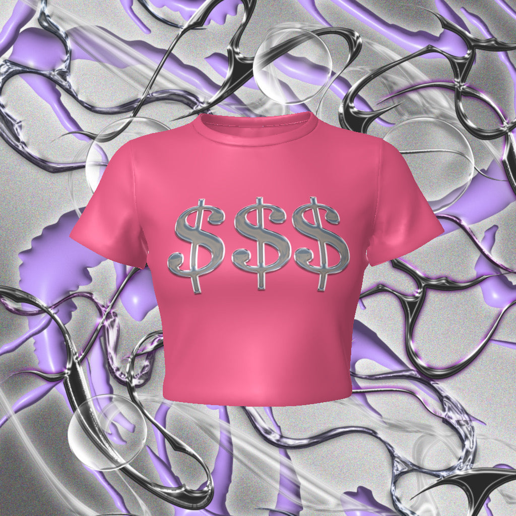 Dollar Sign Metallic print Fitted Crop Tee