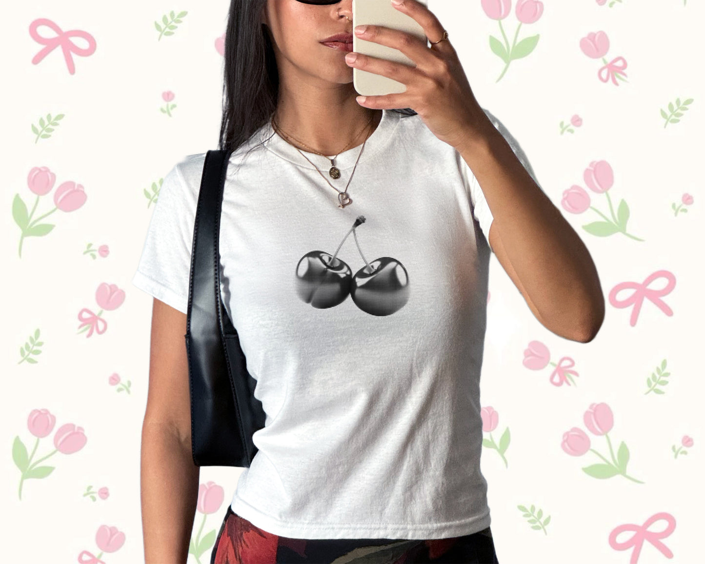 Halftone cherry print Baby Tee