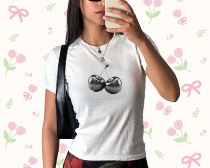 Halftone cherry print Baby Tee