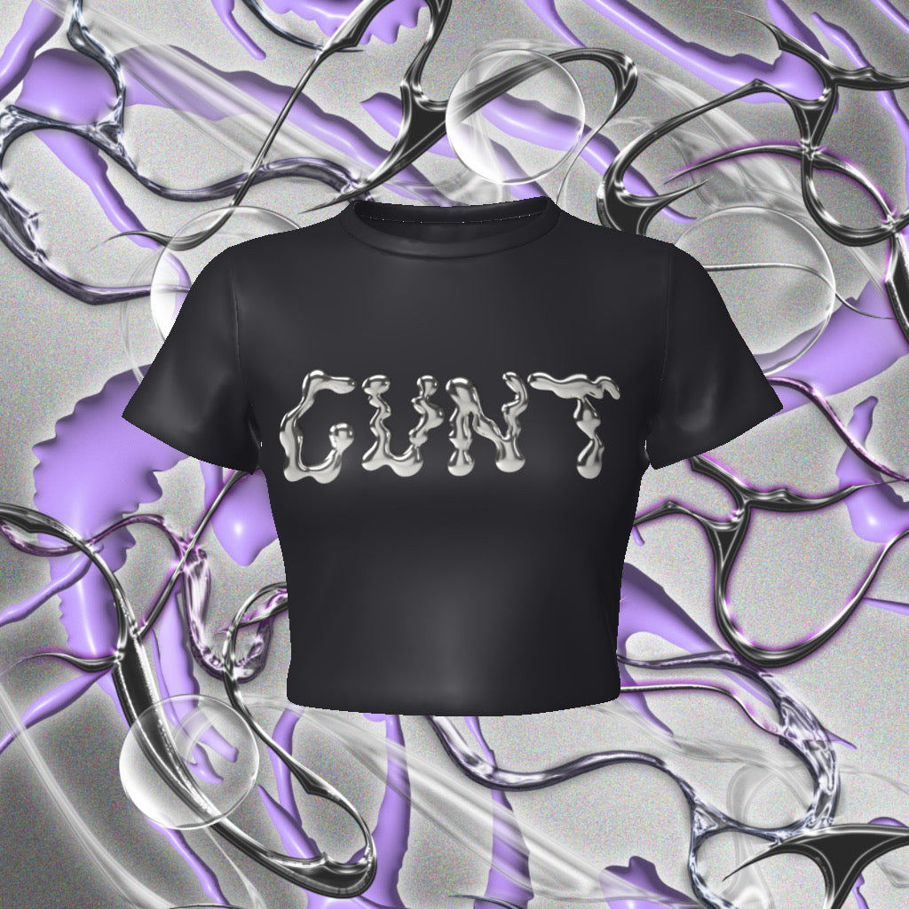 Cunt Metallic Print Fitted Baby Crop Top