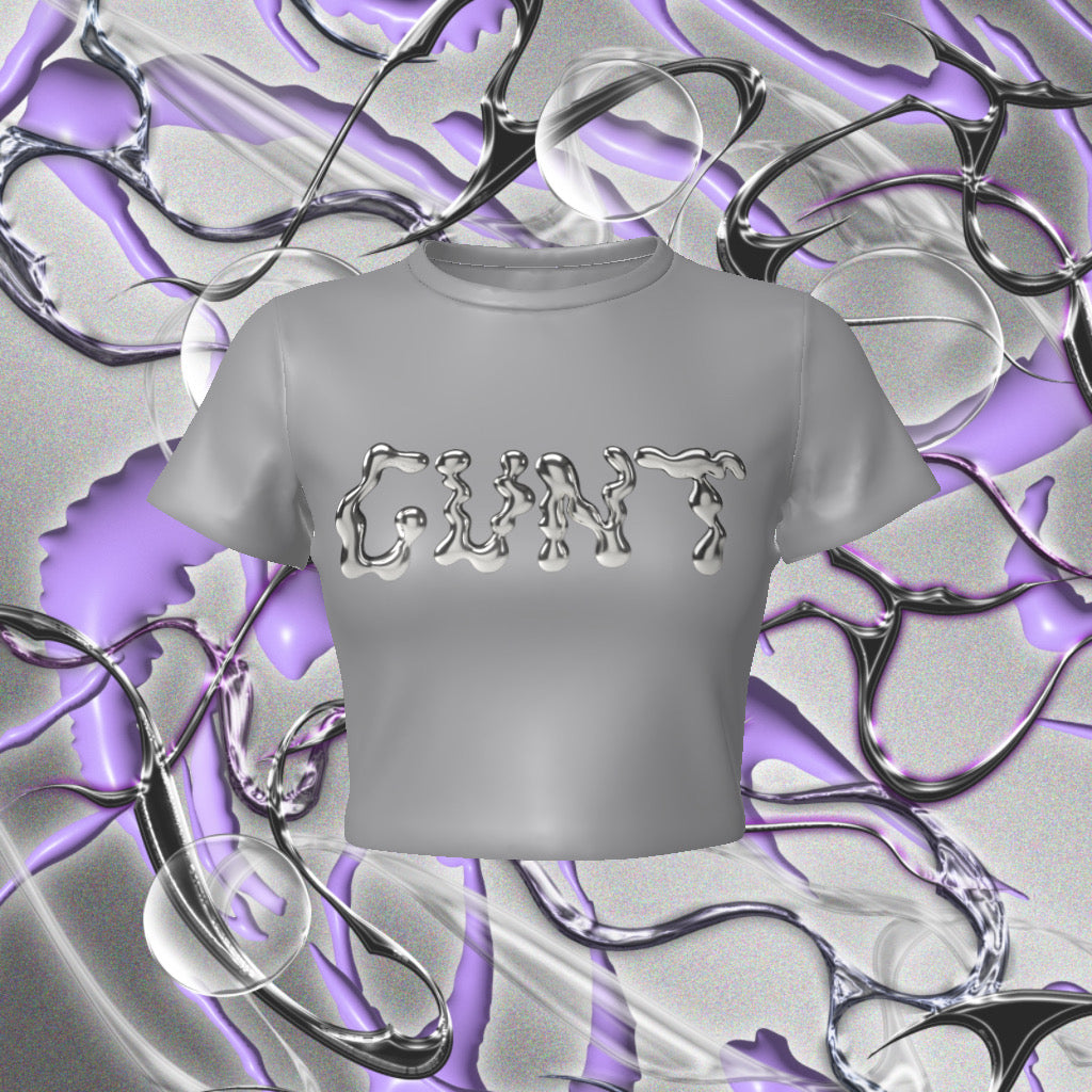 Cunt Metallic Print Fitted Baby Crop Top