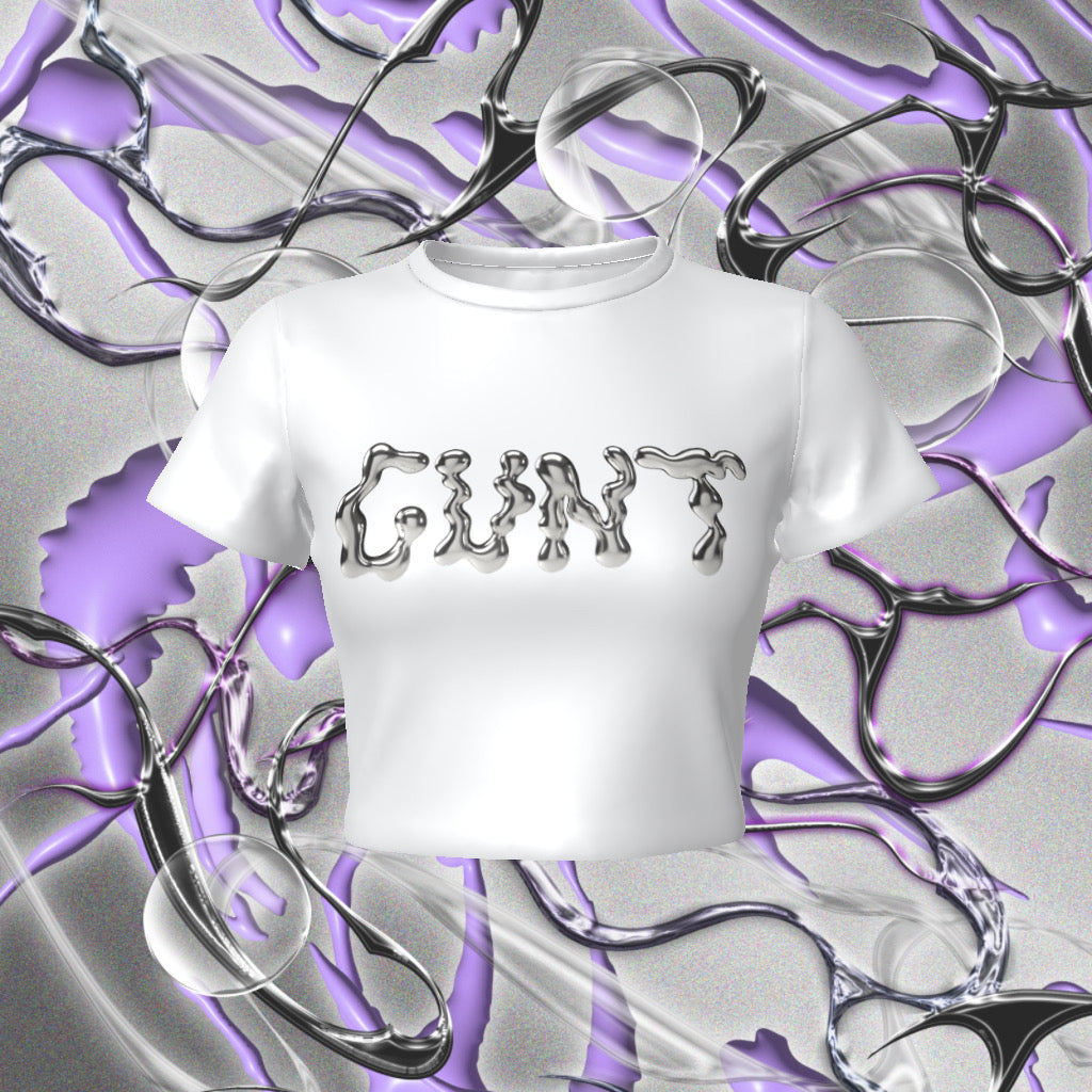 Cunt Metallic Print Fitted Baby Crop Top